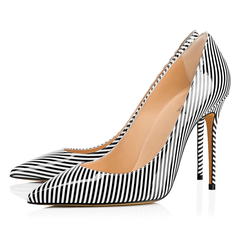 

Big Brand Vertical Stripe High Heel Woman Pumps High Heel Pointed Toe Slip On High Quality Plus Size Hot Free Shipping Wholesale
