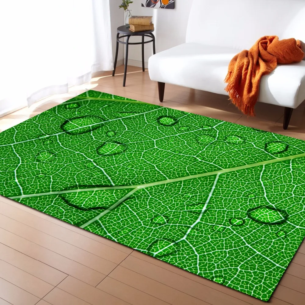 Large 3d Carpets Green Leaf Vein Rug Bedroom Kids Room Play Mat