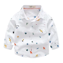 Футболки для маленьких мальчиков натуральный хлопок детская одежда с длинными рукавами рубашка с рисунками для мальчиков блузки с отложным воротником на 2-6 лет