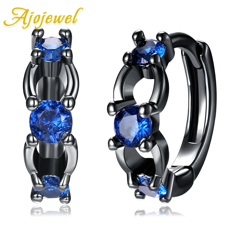 

Ajojewel Brand Vintage Gun Black Plated Green/Blue Zircon Stud Earrings With Stone For Women