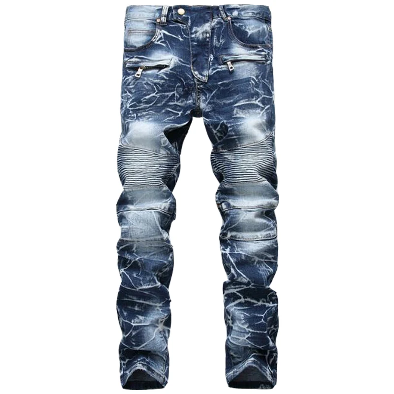 JEWUTO 2019 Men jeans Brand High quality hole straight moto biker jeans men Denim Pants Jeans For Men black blue  
