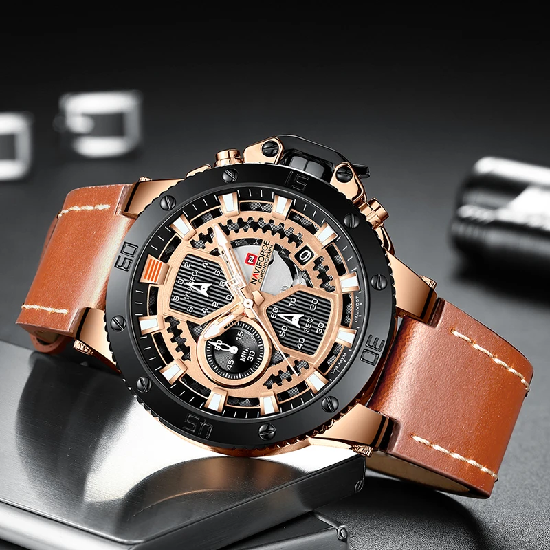 NAVIFORCE Mens Sports Watches Men Top Brand Luxury Leather Quartz Automatic Date Clock Male Army Mi