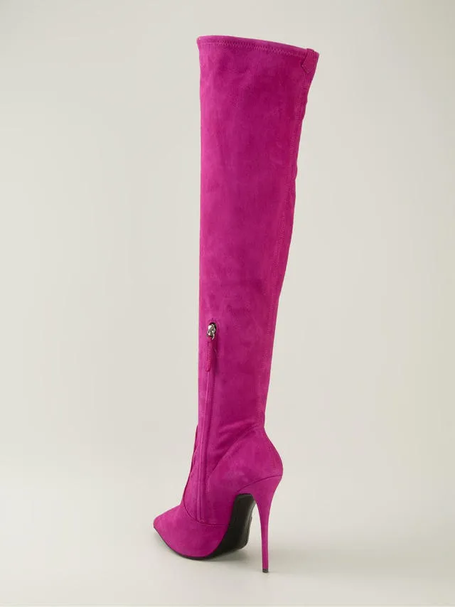 fuchsia over the knee boots