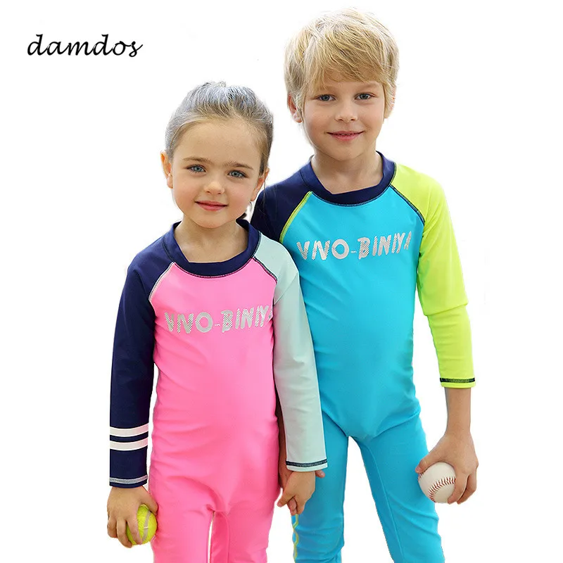 

Bikini 2019 Children One Piece Swimsuit Cover up for Girls Boys UPF50+ UV Protected Long Sleeve Beach Dress Biquini Boy Swimwear
