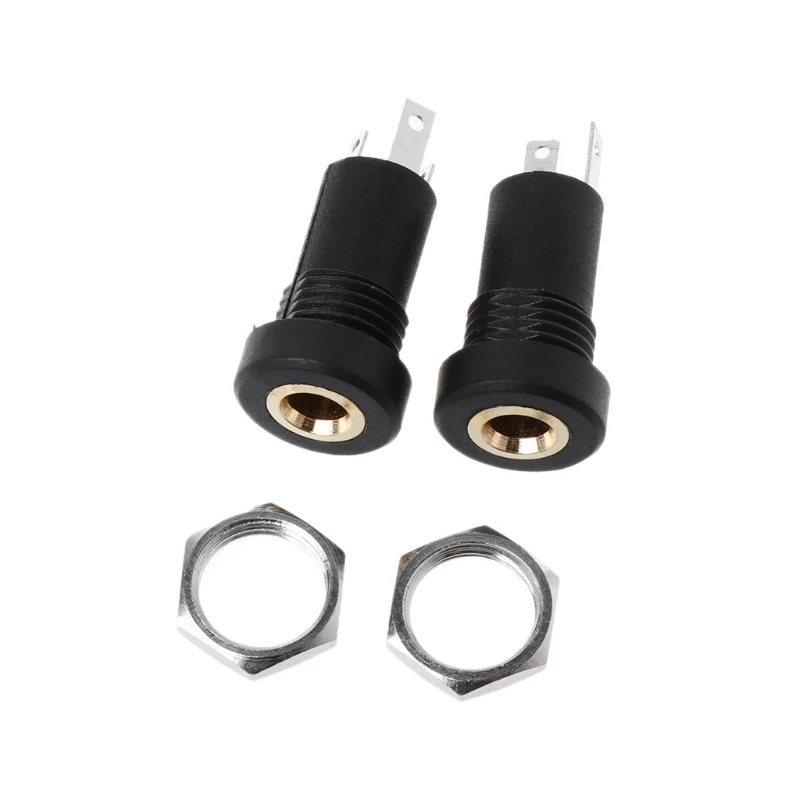 

2X 3.5MM Audio Jack Socket 3 Pole Black Stereo Solder Panel Mount Gold With Nuts