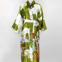 Армейский зеленый Модный китайский женский Полиэстер Сатин окрашенный кафтан Peri банный халат-кимоно халат с поясом Плюс Размер m-xxxl