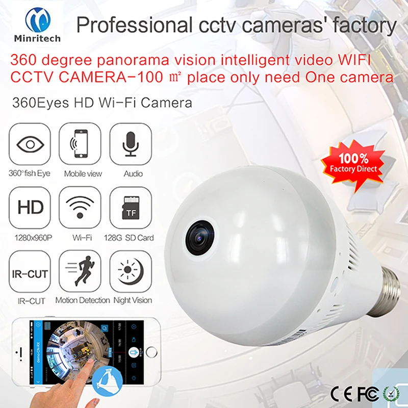 

360 Degree Wifi IP Camera Network Wireless HD Camera Baby Monitor CCTV Security Camera Bulb EC Network Panoramic Camera