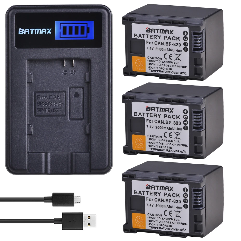 Batmax 3Pcs Bp-820 Bp820 Batteria Della Macchina Fotografica + Lcd Usb Caricabatteria Per Canon Legria Hf G30, G40, Xa20, E Xa25 Videocamere Batterie