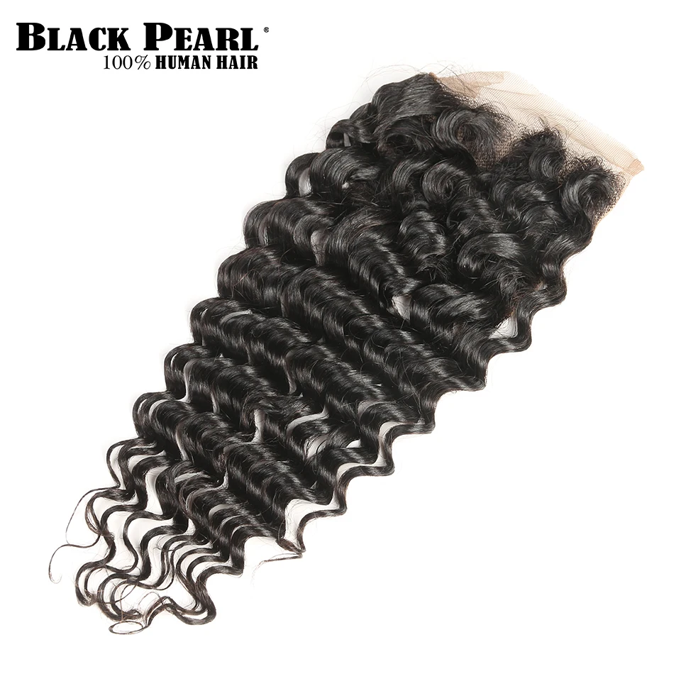 От Black Pearl, человеческие волосы глубокая волна пряди с застежка-Реми Малазийские Волосы пряди с закрытием 3 пряди с закрытием