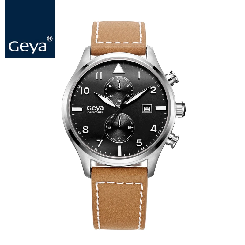 

Geya Japan Miyota Movement Men Wristwatch Luxury Brand Fashion Leather Belts Quartz Clock Chronograph Outdoor Sports Male Watch
