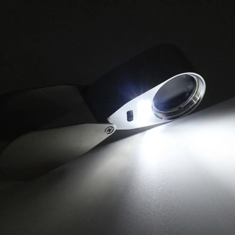 Портативный 40x25 мм Лупа увеличительное ювелиров глаз, Стекло Ювелирные изделия с бриллиантами с ультрафиолетовым светом светодиодный