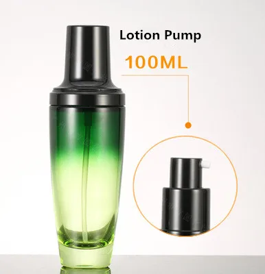 100ml Lotion Pump Зеленая стеклянная бутылка пустой контейнер флакон для косметики эссенция капельница спрей бутылка крем уход за кожей розлива 15 г 50 г 30/100 мл - Цвет: 100ml Lotion Pump