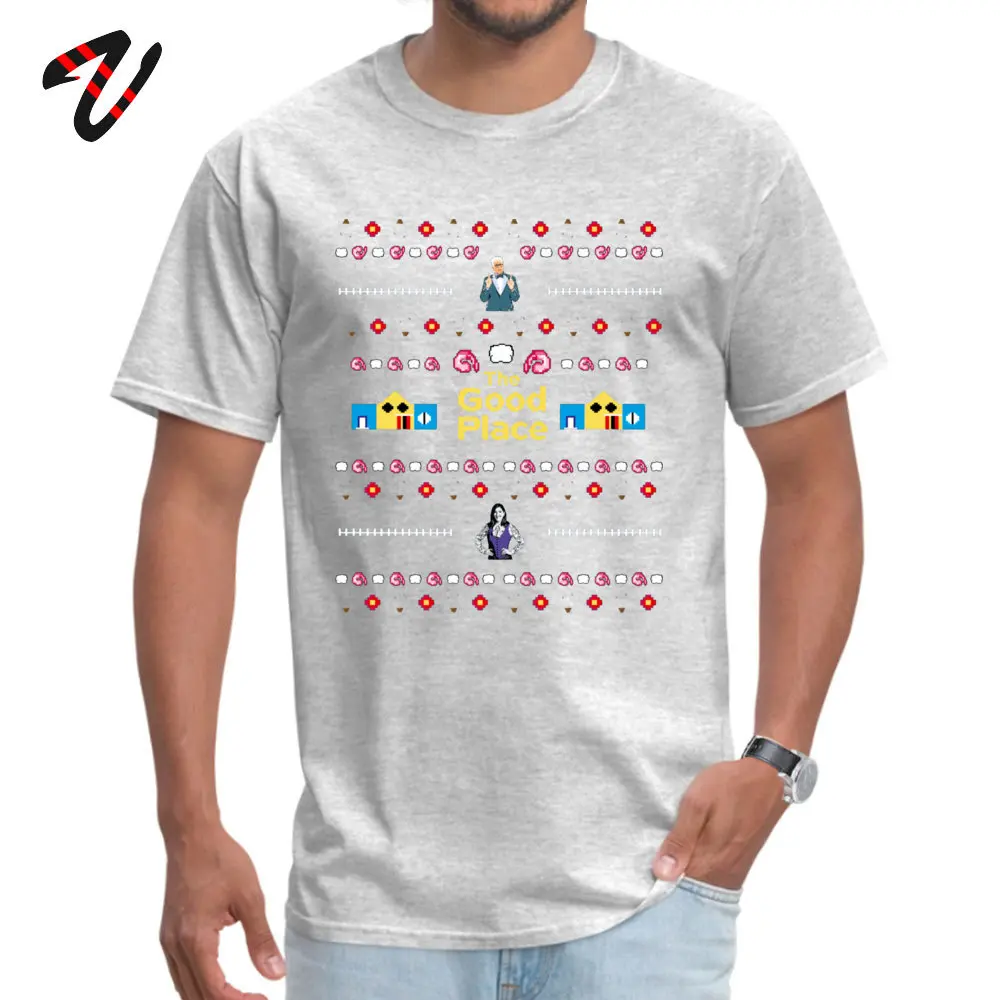 Fitness Tight 3D Printed Short Sleeve T Shirt Summer Fall Round Collar Pure Cotton Man Tshirts 3D Printed Tshirts Prevailing the good place - ugly (christmas) sweater thingy -20326 grey