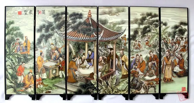 

Chinese Boutique collection Lacquer ware painting crane folding screen-Orchid Pavillion Series
