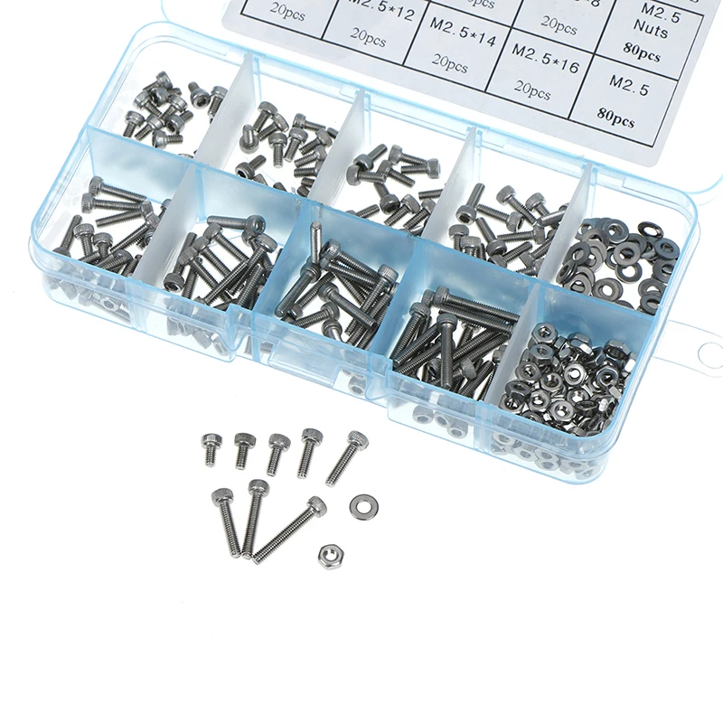 

320Pcs/set DIN912 M2 M2.5 M3 304 Stainless Steel Hexagon Socket Head Cap Screws Bicycle Hex Bolts Assortment Kit HW003