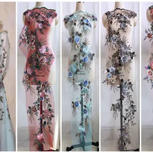 LASUI 33*134 см изящная, украшенная бусинами Черное золото двойные блестки 3D Цветы Кружева Аппликация Diy вечернее платье аксессуары ручной работы 0301