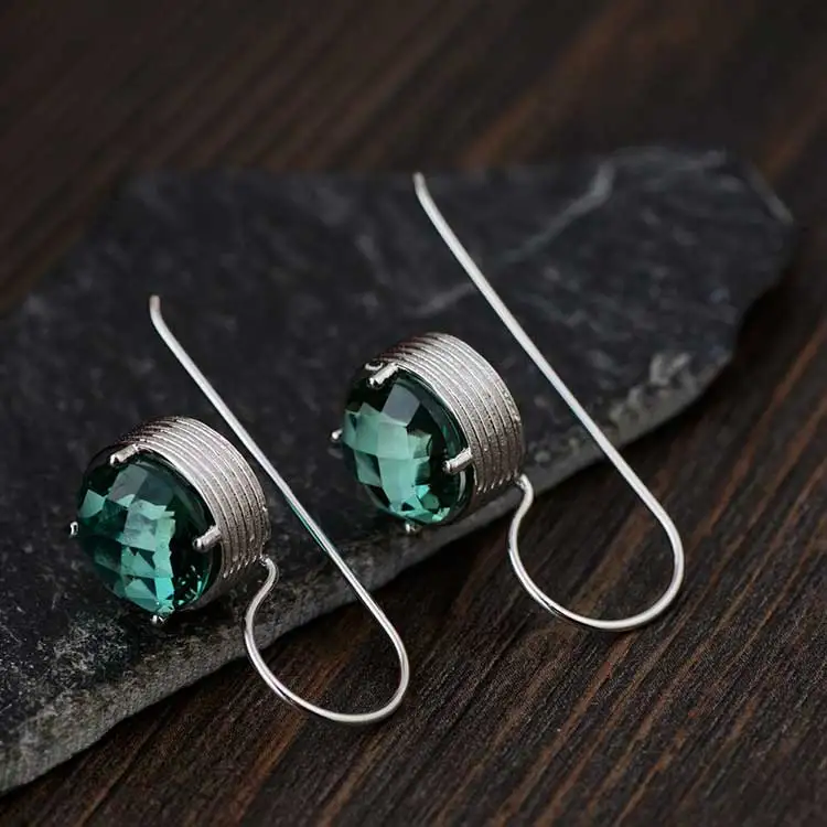 FNJ 925 серебряные серьги с кристаллами для женщин, ювелирное изделие, круглый зеленый камень, Стерлинговое Серебро S925, серьги-капли Букле д 'ореиль