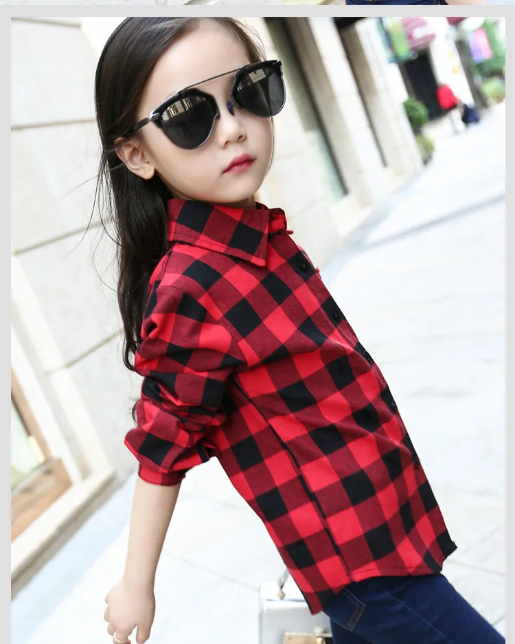 Famli/Школьная клетчатая блузка для девочек; сезон весна-осень; модная детская хлопковая блузка с длинными рукавами; детская красная футболка для мальчиков