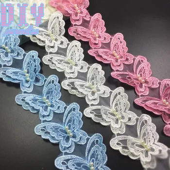

15Yards Double butterfly beads Chiffon Lace Trim Wedding Dress Bridal Lace Fabric DIY Craft Clothes Hair Accessories