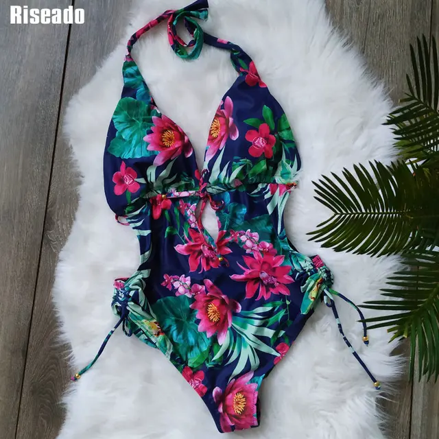 {Excellent|Wonderfull|Very Good|Very Recommended} Riseado 2019 Swimwear Women Sexy Plunging One Piece Swimsuit monokini Halter Women Swimsuits Floral Printing Beachwear Best Offers