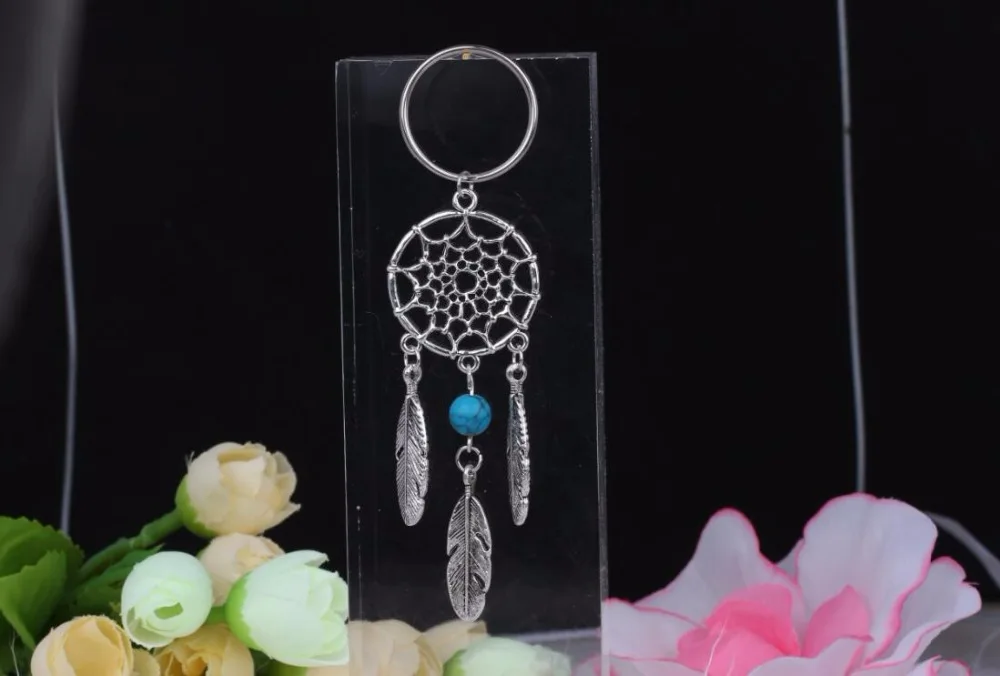 

Vintage Indian Style Dreamcatcher Keychain Boho Natural Opal Stone Feather Key Chains For Women Keys Car DIY Bag Key Ring Gift