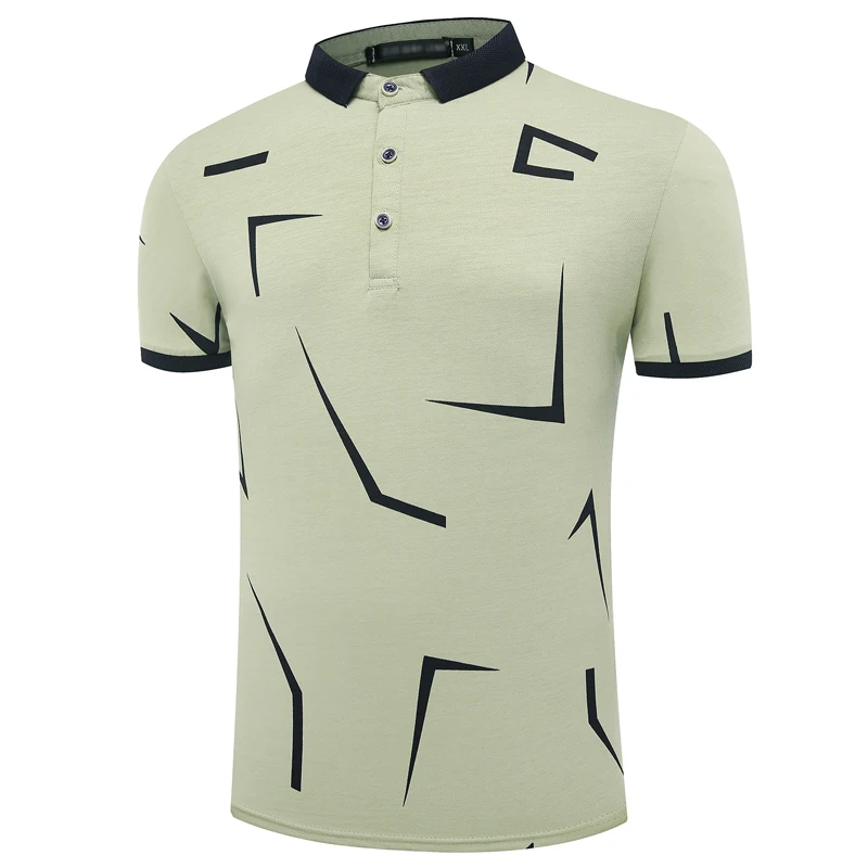  Men polo top summer print short-sleeved polo shirt cotton slim geometric pattern classic business c