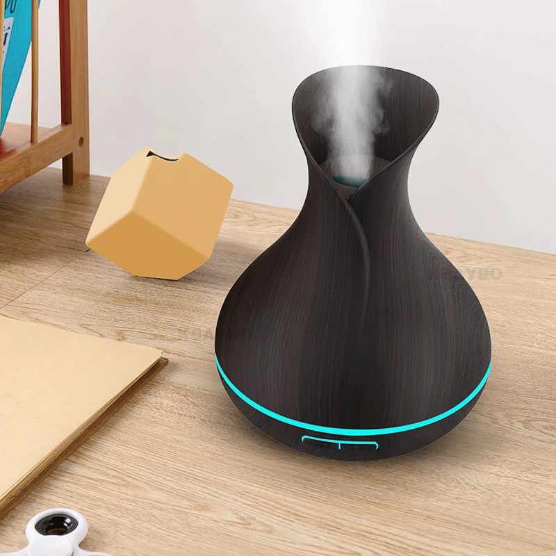 

Hot sale 400ml Aroma Essential Oil Diffuser Ultrasonic Air Humidifier Wood Grain cool mist maker fogger LED for Office Home