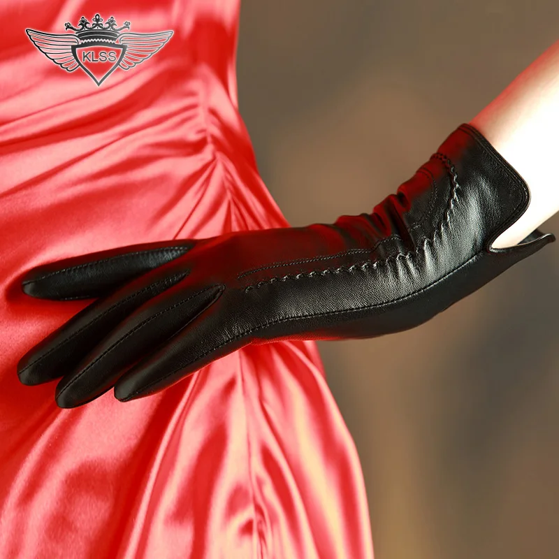 

Fashion 2015 Genuine Leather Gloves Women Goatskin Gloves Winter Thicken Warm Sheepskin Gloves Wrist Women Leather Gloves 31