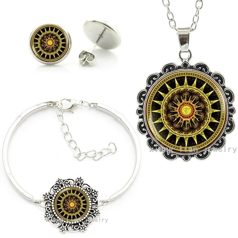 

Vintage brown Buddhist Yoga bijoux femme Jewelry set Solar Plexus Chakra Mandala statement necklace bracelet earrings sets HT057