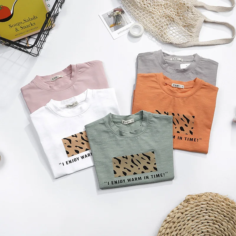 

Kids Summer Short Sleeve Girls and Boys T Shirts Leopard Cartoon Print Children's T-shirt Fashion Letter Casual Baby Clothes