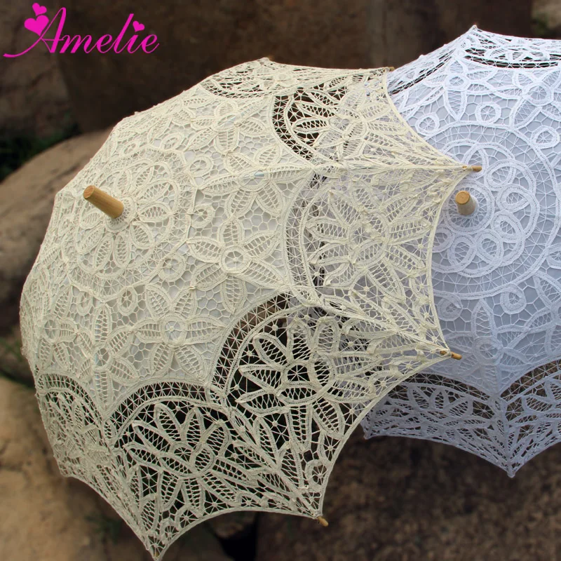 10pcs/Lot Victorian Beige And White Wedding Umbrella Battenburg Bridal Lace Parasolumbrella