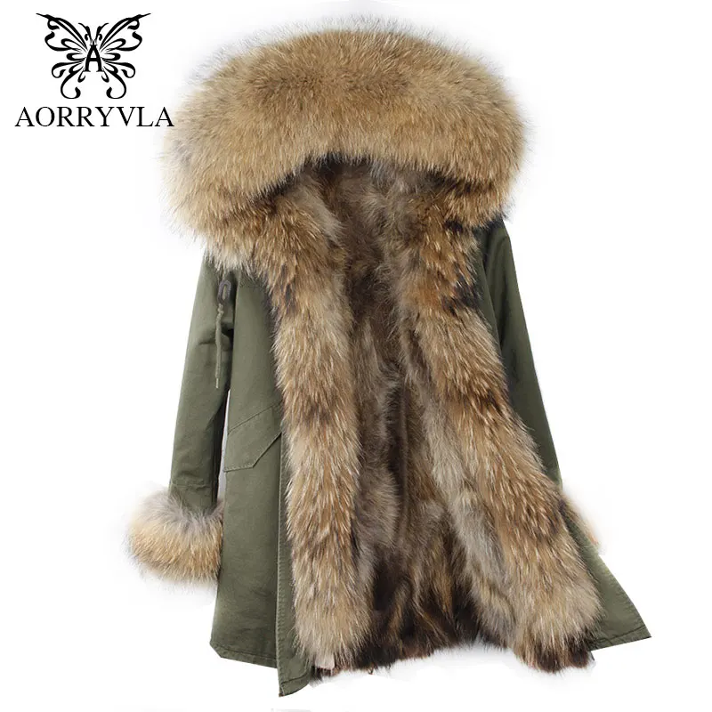AORRYVLA Новинка 2018 зимняя парка с мехом сшита из хлопок ткани натуральный енота мех