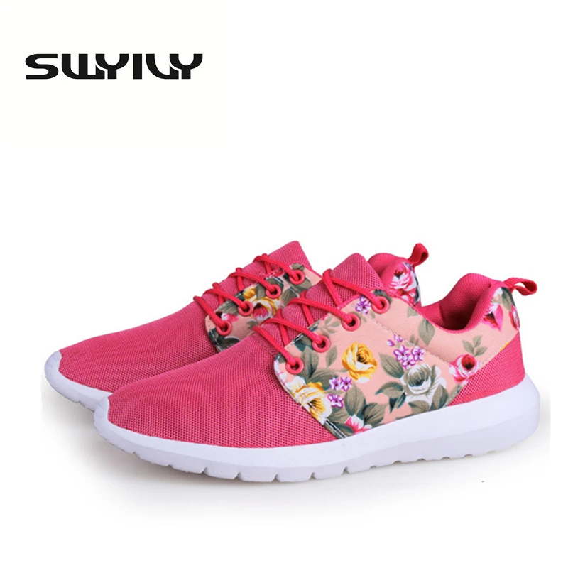 2017 New Mesh Breathable Running Shoes For Women Lacing Light Weight Women Sneakers Flower Printed Students Sports Shoes