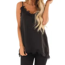 Летний женский жилет, однотонная черная рубашка с v-образным вырезом, кружевная жилетка без рукавов для девочек, топы, женский топ на бретелях, Camisole debardeur femme