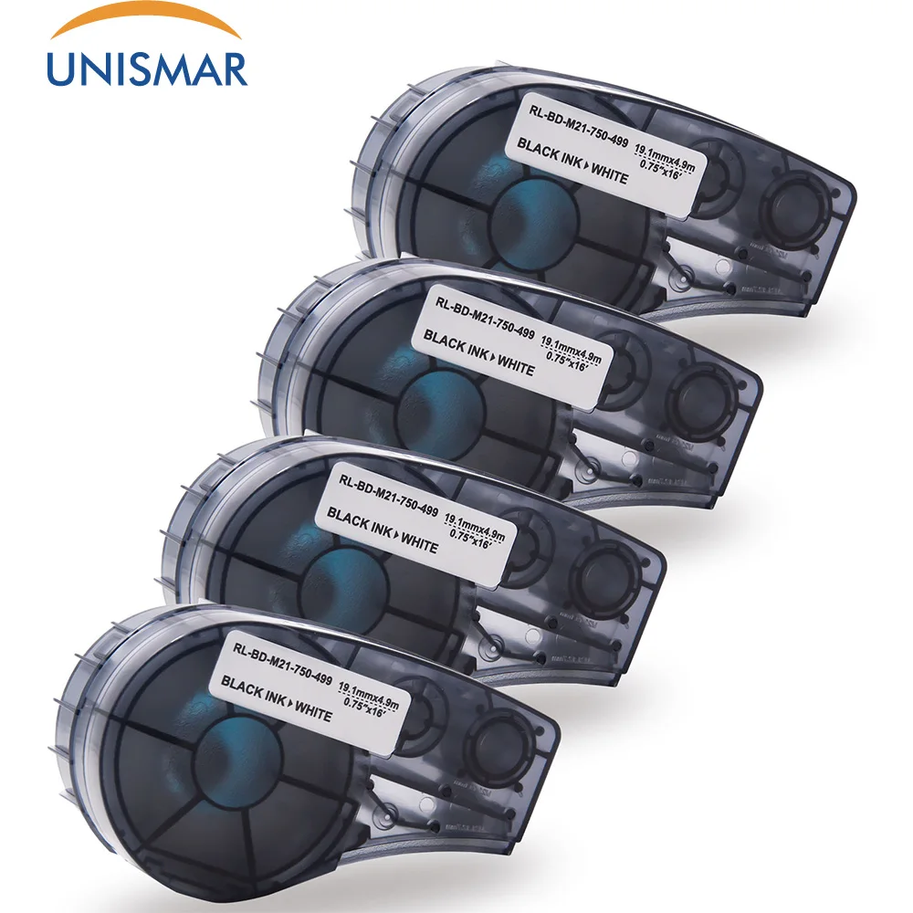 

Unismar 4PCS M21-750-499 High Adhesion Nylon Cloth Label Tape Black On White Compatible for Brady BMP21 Plus ID Pal LABPAL Label