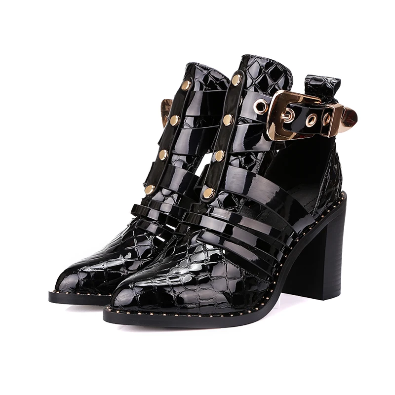 SARAIRIS/натуральные кожаные классные ботинки черного цвета из коровьей кожи; женская обувь на высоком каблуке-шпильке; женская обувь с металлическим украшением