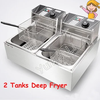 Double Tanks Deep Fryer with Baskets Electric Fryer Furnace Stainless Steel French Fries Cooker Fried Chicken Machine WK-82 ce 2 tanks 16l electric deep fryer stainless steel frying machine commercial or household fryer