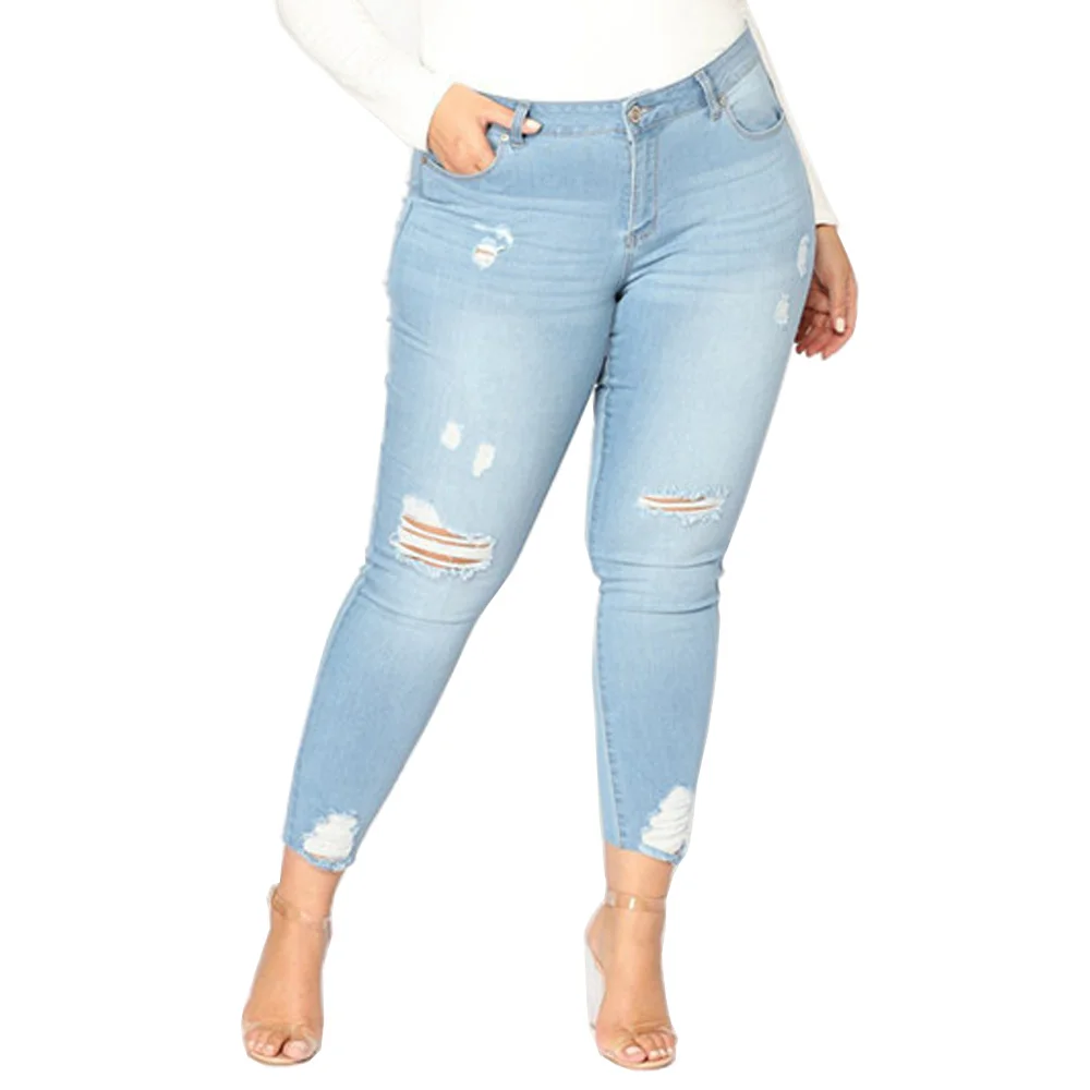 Joineles размера плюс 7XL обтягивающие джинсы женские джинсовые брюки с дырками рваные брюки-карандаш до колена повседневные брюки Стрейчевые рваные джинсы