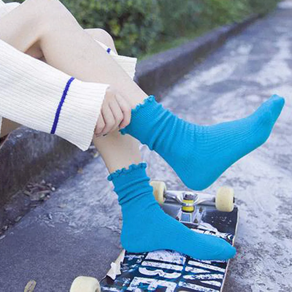 

New Female Girl Candy Color Cotton Cute socks women Fungus Casual Cute Pile Of Socks Set funny harajuku socks short kawaii