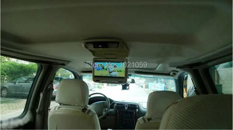 Perfect Free shipping 9inch car roof  dvd player with USB/SD/IR/FM/wireless game 180 degree rotatable screen built in speakers 0