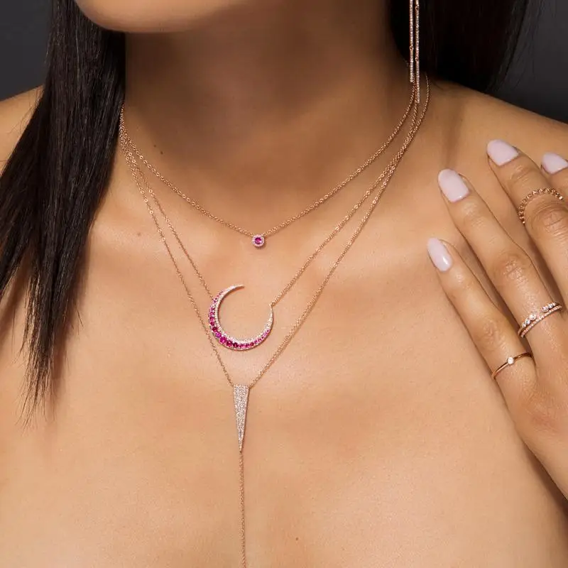 

2018 new cz red white moon necklace Crescent moon trendy classic design rose gold clor elegant women gift jewelry