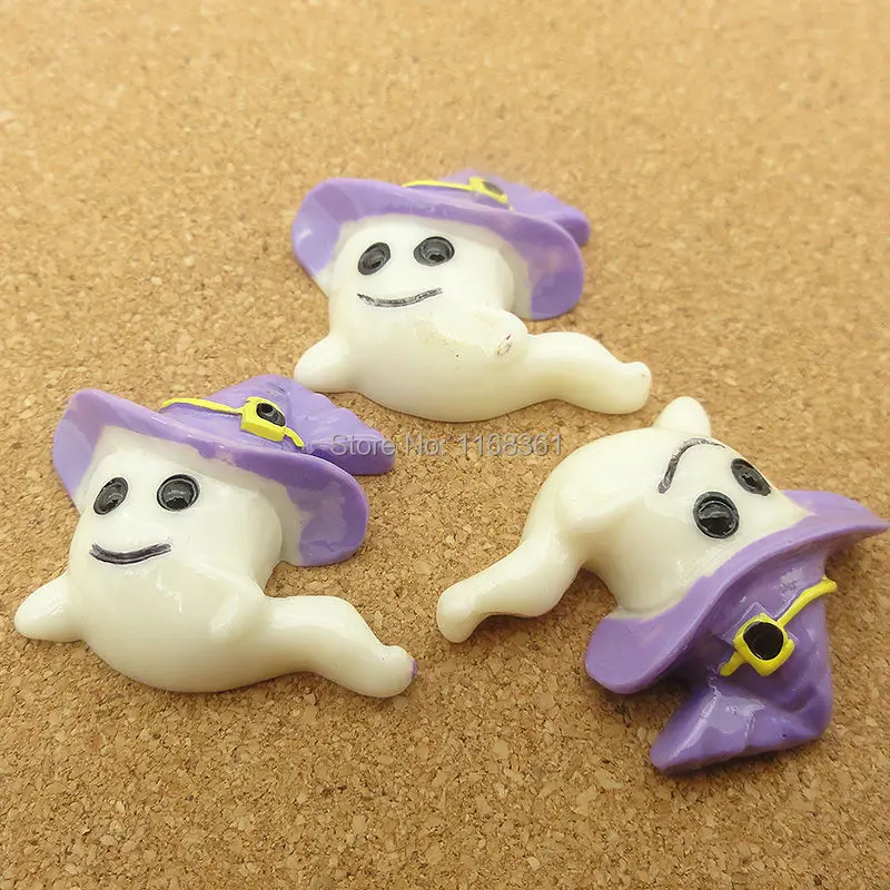 1pcs/lot resin flat back Halloween ghost with hat cartoon animal 24mm Cabochons Hair Bow Center DIY Christmas decration C114-6