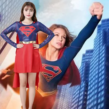 

2019 Athemis movie marvel supergirl Cosplay Costume made cloak dress Halloween Superwoman Costume Cosplay Stage Dress