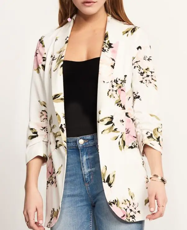 

Autumn Winter Blazer suit women slim fashion long sleeve casual blazers work Suit slim peony flower print suit