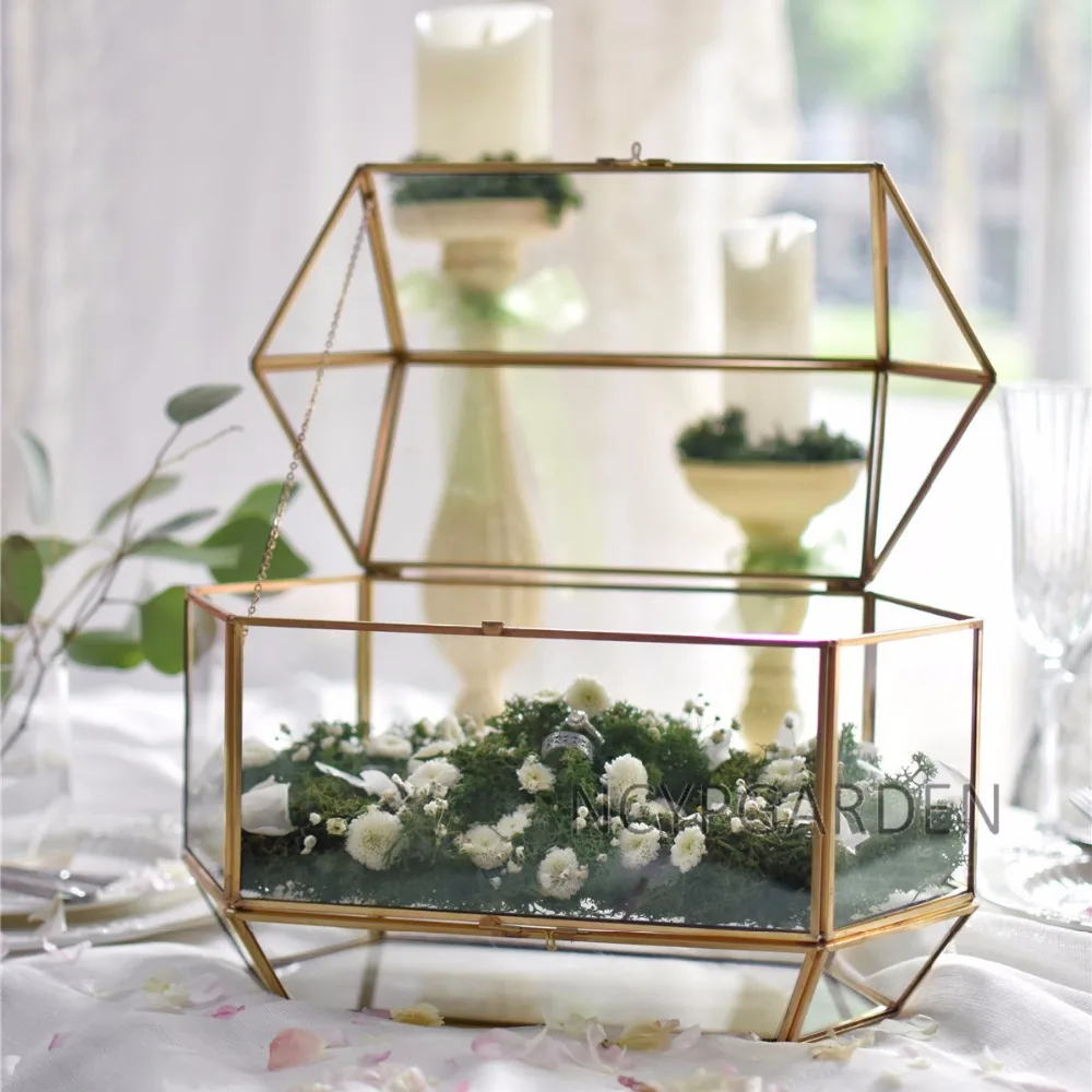 Large Geometric Glass Wedding Card Box Keepsake Recipe Reception