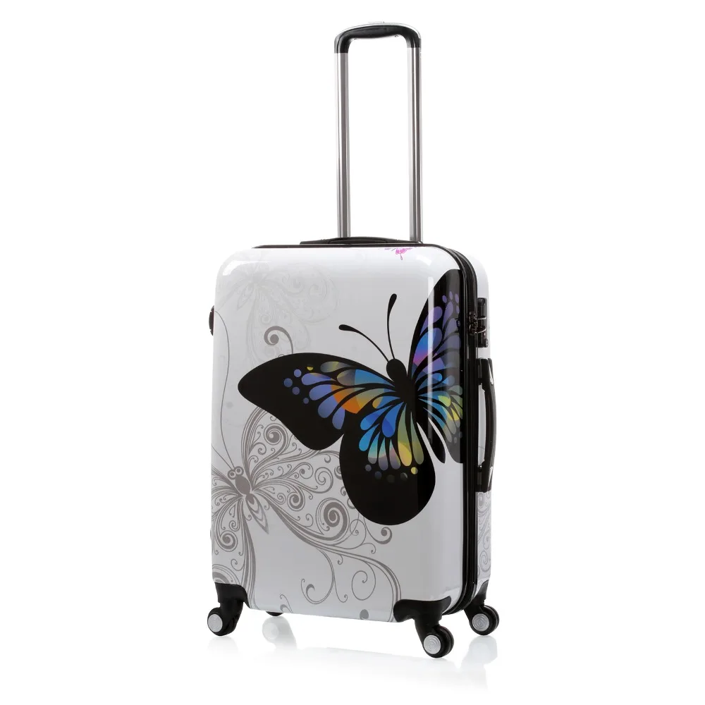 

Russia Warehouse White 24" Butterfly Trolley Case Travel Luggage Woman Rolling Suitcase 24 Inch Carry On PU Trolley Case