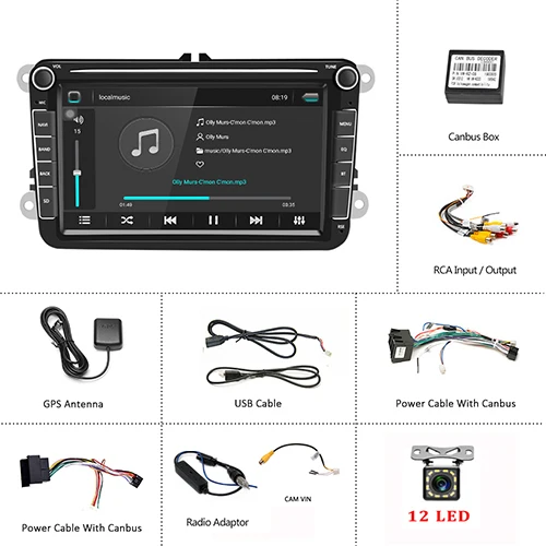 Hikity " Android 8,1 Автомобильный мультимедийный dvd-плеер 2 Din gps навигация Авторадио для Skoda VW Passat B6 Polo Golf 4 5 Touran Seat - Цвет: With 12 LED Camera