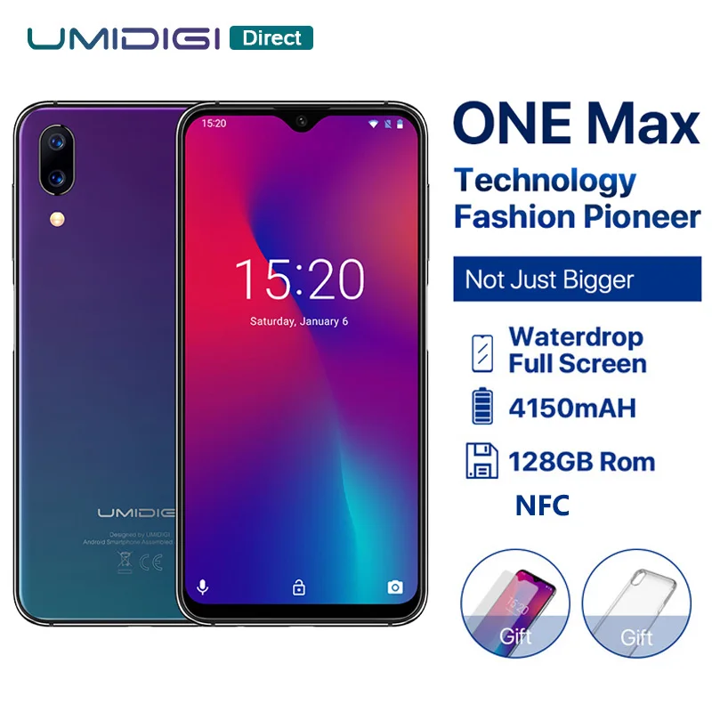 UMIDIGI One Max, глобальная версия, четыре ядра, 4 Гб, 128 ГБ, 6,3 дюйма, полный дисплей, двойная камера, NFC, беспроводное зарядное устройство, для лица, ID, смартфона