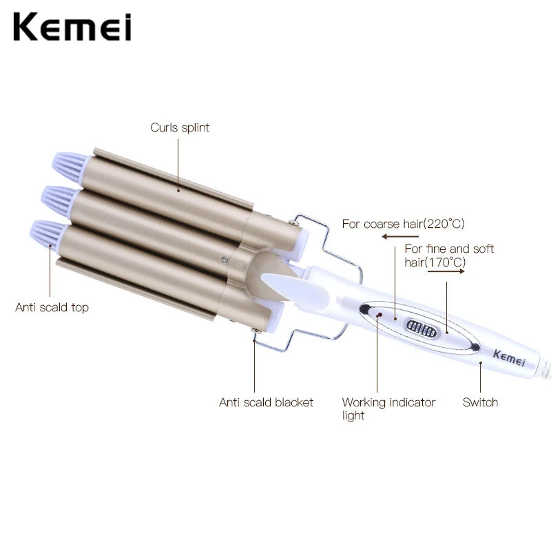 110-220 В бытовые щипцы для завивки волос, Женский инструмент для самостоятельного укладки, не травмирующая Плойка для волос, керамическая Тройная бочка для завивки волос 38