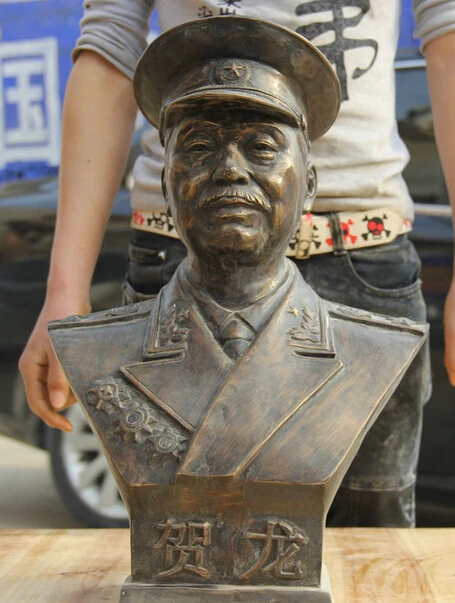 

JP S0524 20" Old Chinese Bronze famous marshal revolutionist He Long Head Bust Statue